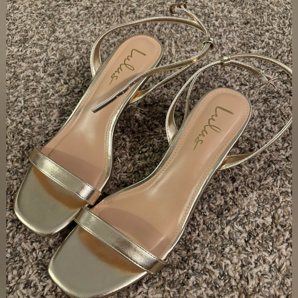 Lulu’s Ensley Gold Kitten Heel Sandals